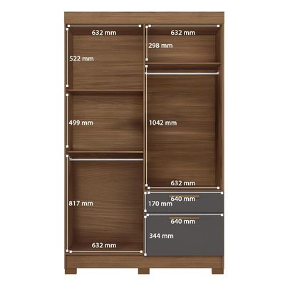 Guarda-Roupa Solteiro Santos Andirá Londrina com 4 Portas, 2 Gavetas e 3 Prateleiras 130cm de largura Jatobá com Grafite