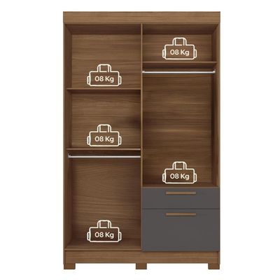 Guarda-Roupa Solteiro Santos Andirá Londrina com 4 Portas, 2 Gavetas e 3 Prateleiras 130cm de largura Jatobá com Grafite