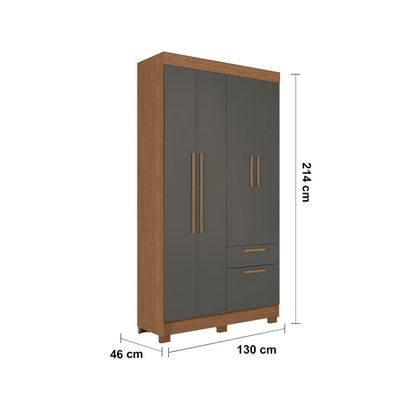 Guarda-Roupa Solteiro Santos Andirá Londrina com 4 Portas, 2 Gavetas e 3 Prateleiras 130cm de largura Jatobá com Grafite