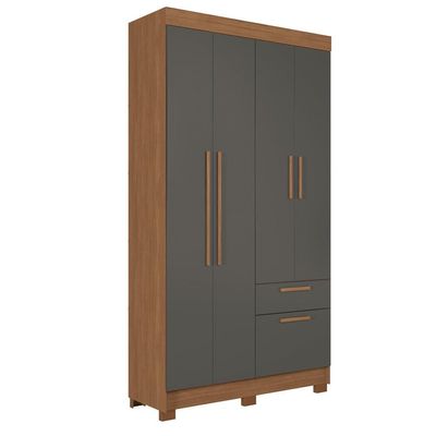 Guarda-Roupa Solteiro Santos Andirá Londrina com 4 Portas, 2 Gavetas e 3 Prateleiras 130cm de largura Jatobá com Grafite