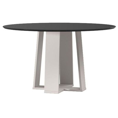 Mesa De Jantar Isabela 135x135 Cm Com Vidro Off White Preto – New Ceval