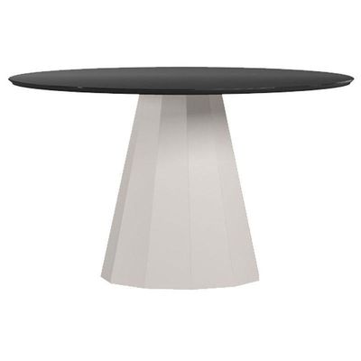 Mesa De Jantar 135x135 Cm Isis Com Vidro Off White Preto – New Ceval