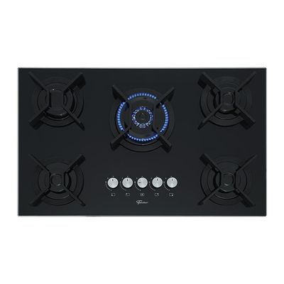 Cooktop 5 Bocas Fischer Infinity Trempe De Ferro Tripla Chama à Gás Mesa De Vidro Preto Bivolt