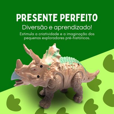 Brinquedo Dinossauro Triceratops Com Som E Luz Com Movimento 23cm