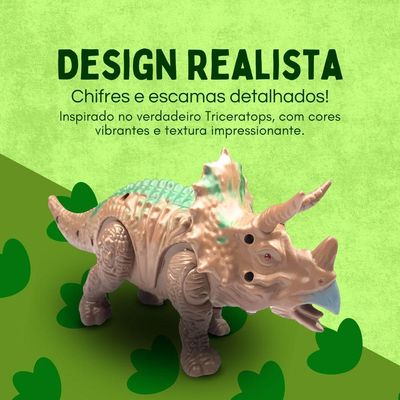 Brinquedo Dinossauro Triceratops Com Som E Luz Com Movimento 23cm