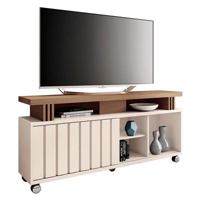 Rack Bancada Para Sala Rivera 1.3 Off White Castanho – Hb Móveis
