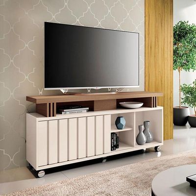 Rack Bancada Para Sala Rivera 1.3 Off White Castanho – Hb Móveis