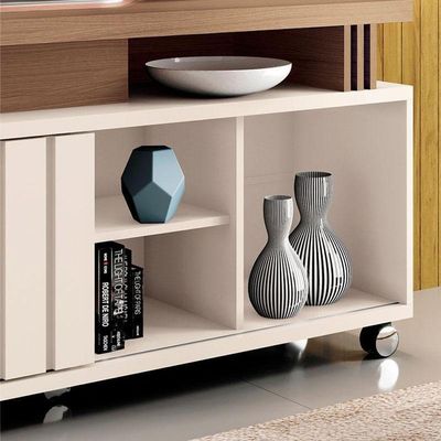 Rack Bancada Para Sala Rivera 1.3 Off White Castanho – Hb Móveis