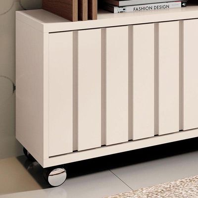 Rack Bancada Para Sala Rivera 1.3 Off White Castanho – Hb Móveis