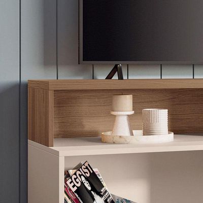 Rack Bancada Para Sala Graci 1.36 Castanho Off White – Hb Móveis