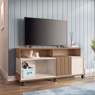 Rack Bancada Para Sala Graci 1.36 Castanho Off White – Hb Móveis