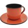 Caneca Esmaltada Xícara Com Pires Para Chá Café 180ml Laranja