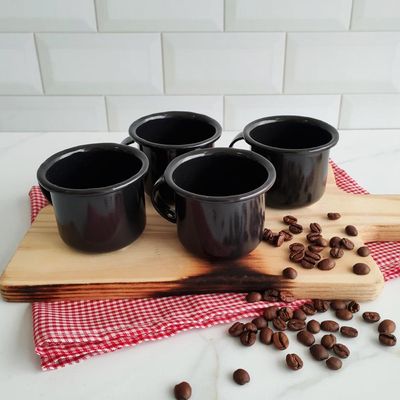 Jogo 4 Canecas Esmaltadas Retrô 90ml Xícaras Ágata Para Café Chá Preto