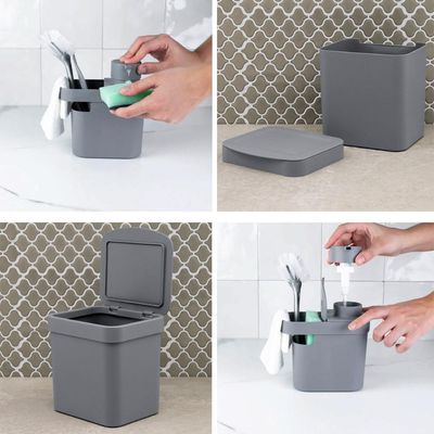 Lixeira Para Pia De Cozinha 4,7L E Dispenser Porta Detergente E Organizador 650ml OU Chumbo