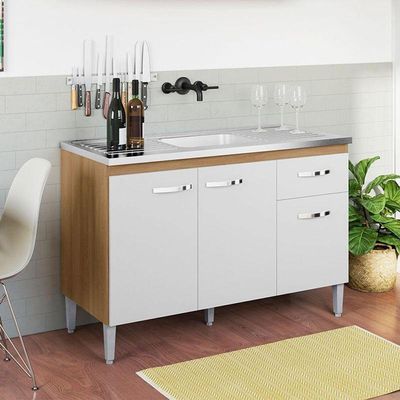 Balcão De Pia Gabriela 120cm Amêndoa Branco - Ajl