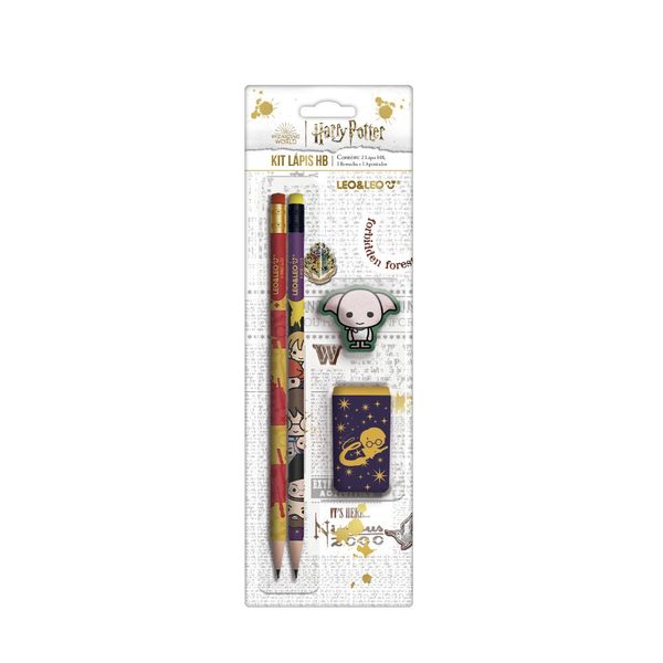 Kit Escolar Leo&Leo Harry Potter com 2 Lápis HB + Apontador + Borracha
