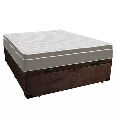 Cama Box Baú Casal Suede + Colchão Sereneprime Molas Ensacadas 138x188x69 Cor:marrom