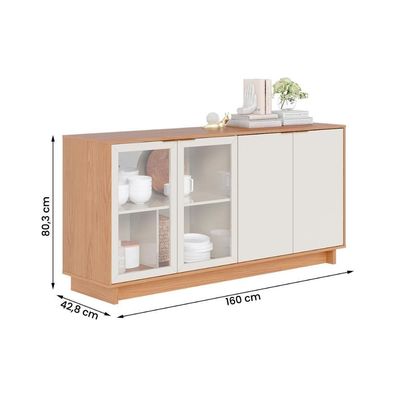 Aparador Buffet Vitoria 2 Portas Mdp 2 Vidro E Prateleiras Freijo-off White Freijo-off White