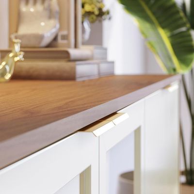 Aparador Buffet Vitoria 2 Portas Mdp 2 Vidro E Prateleiras Freijo-off White Freijo-off White