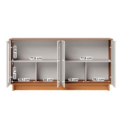 Aparador Buffet Vitoria 2 Portas Mdp 2 Vidro E Prateleiras Freijo-off White Freijo-off White