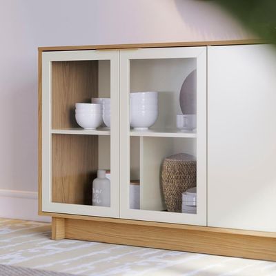 Aparador Buffet Vitoria 2 Portas Mdp 2 Vidro E Prateleiras Freijo-off White Freijo-off White