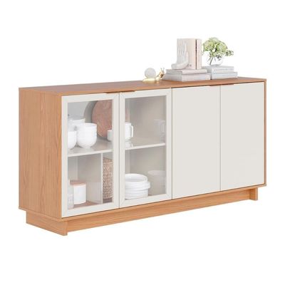 Aparador Buffet Vitoria 2 Portas Mdp 2 Vidro E Prateleiras Freijo-off White Freijo-off White