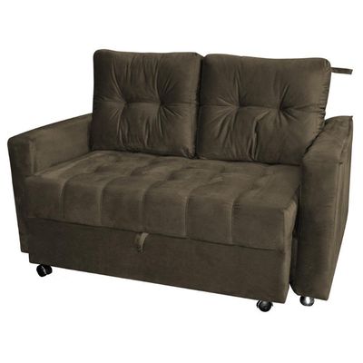 Sofá Cama 2 Lugares Yago Veludo Turkey Marrom