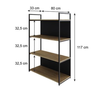 Estante C/04 Prateleiras 118x80x33cm C/fundo Yon Vermont Oak/est.preta Vermont Oak/est.preta