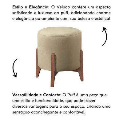 Kit 2 Puff Decorativo Para Sala Redondo Luxo Dallas Veludo Bege