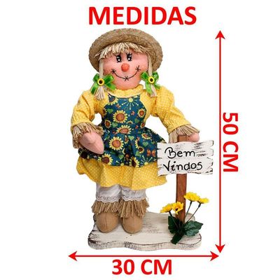 Espantalhos Decoração De Festa Junina Caipira Com Placa 50cm Menina