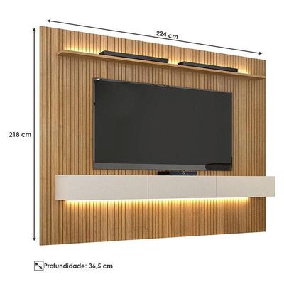Home Suspenso Frisado Ambiente Curitiba 2240 Com Nicho E Led Cinamomo Off White - Valdemóveis