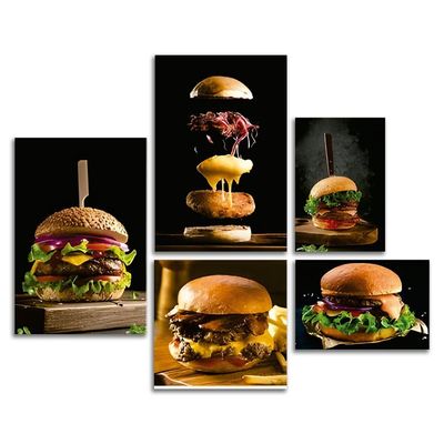 Kit 5 Quadros Hambúrguer Lanches Hamburgueria Placas Mdf