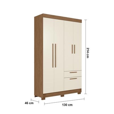 Guarda-Roupa Solteiro Santos Andirá Londrina com 4 Portas, 2 Gavetas e 3 Prateleiras 130cm de largura Jatobá com Areia
