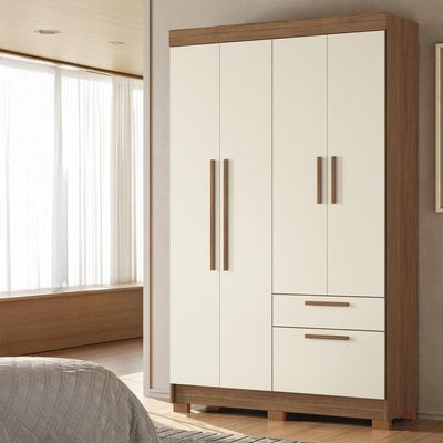Guarda-Roupa Solteiro Santos Andirá Londrina com 4 Portas, 2 Gavetas e 3 Prateleiras 130cm de largura Jatobá com Areia
