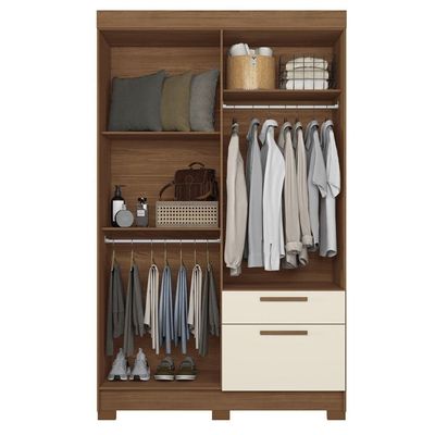 Guarda-Roupa Solteiro Santos Andirá Londrina com 4 Portas, 2 Gavetas e 3 Prateleiras 130cm de largura Jatobá com Areia