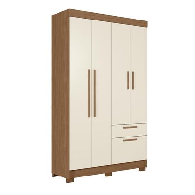 Guarda-Roupa Solteiro Santos Andirá Londrina com 4 Portas, 2 Gavetas e 3 Prateleiras 130cm de largura Jatobá com Areia
