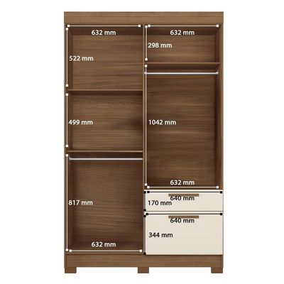 Guarda-Roupa Solteiro Santos Andirá Londrina com 4 Portas, 2 Gavetas e 3 Prateleiras 130cm de largura Jatobá com Areia