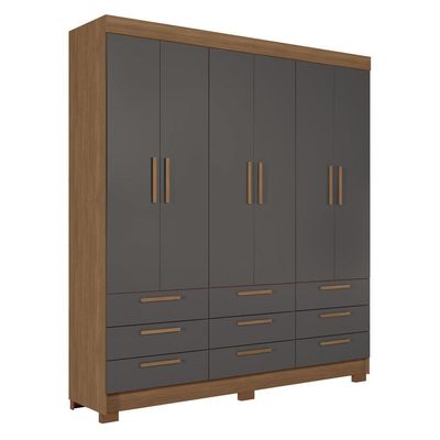 Guarda-Roupa Casal Santos Andirá Colombo com 6 Portas, 9 Gavetas e 4 Prateleiras 194,4cm de largura Jatobá com Grafite
