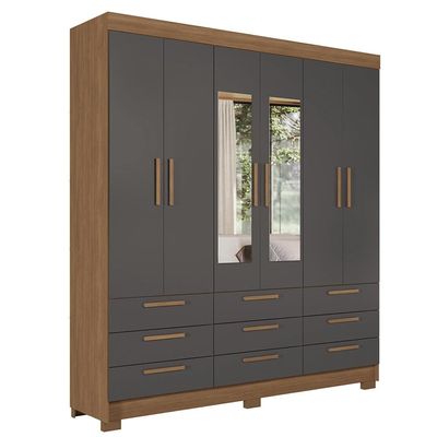 Guarda-Roupa Casal Santos Andirá Colombo com 6 Portas, 9 Gavetas e 4 Prateleiras 194,4cm de largura Jatobá com Grafite
