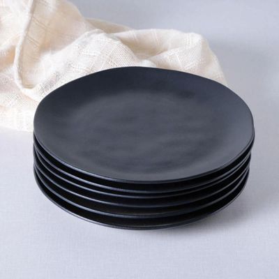 Kit 12 Pratos Rasos Orgânicos Preto 26,5cm Cerâmica Stoneware Comida Oriental Sushi Sashimi