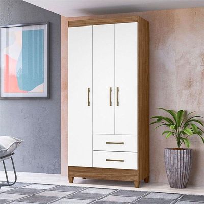 Guarda Roupa Solteiro Lima 3 Portas Naturale Branco - Moval