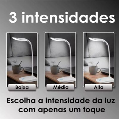 Luminaria Mesa Led Articulada Abajur Touch Flexivel Branca Leitura Estudo Trabalho Quarto Escritorio Recarregavel