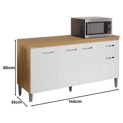 Balcão De Cozinha Ambiente Gabriela Com Tampo 150cm Amêndoa Branco - Ajl