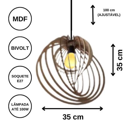 Luminária Teto Tipo Pendente Espinha Mdf - Completa Mdf Cru