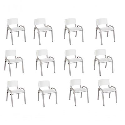 Kit 12 Cadeira Iso Infantil Creche, Escola Base Cinza Branco