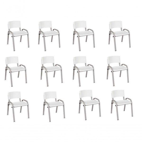 Kit 12 Cadeira Iso Infantil Creche, Escola Base Cinza Branco