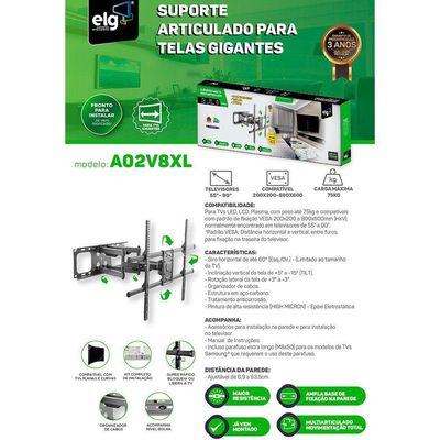 Suporte Tv Articulado 55 A 90 A02v8xl Elg Telas Gigantes