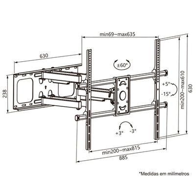 Suporte Tv Articulado 55 A 90 A02v8xl Elg Telas Gigantes