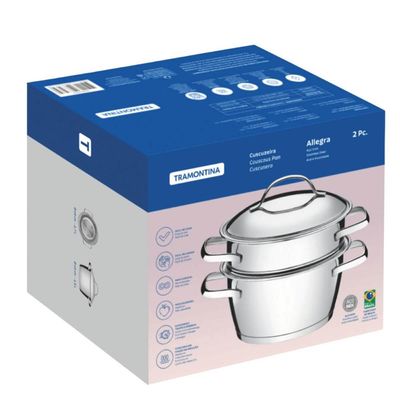Cuscuzeira Allegra Tramontina Inox Fundo Triplo 2 Peças Caçarola Cozi Vapor