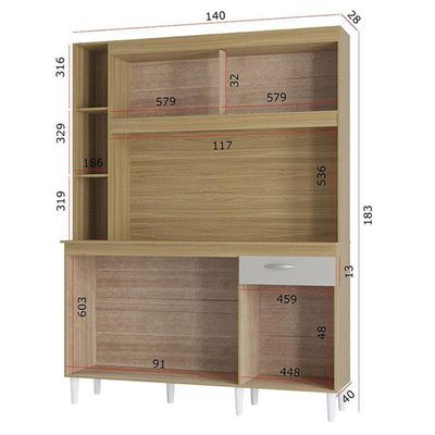 Cozinha Kit Duda 140 Cm Damasco Ripado Off White- Poquema